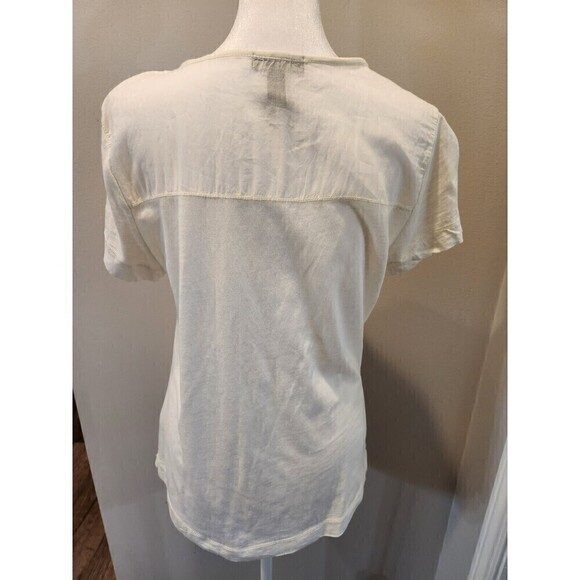 lauren ralph lauren tops Ivory Mixed Media sz m short sleeve euc keyhole front - Picture 4 of 6